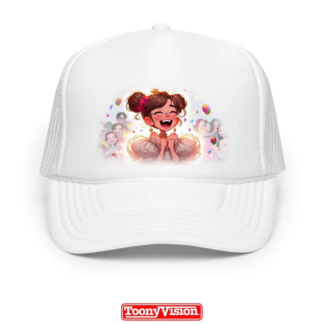 ToonyVision girls printed cap for birthdays or holidays with cartoon from photo and clean badge-style front-panel merch print