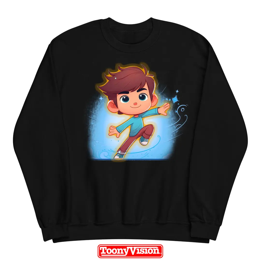 ToonyVision boys youth crewneck sweatshirt birthday or holiday cartoon from photo with themed background scene and clean merch-style print