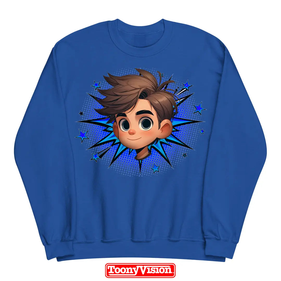 ToonyVision custom boys youth crewneck sweatshirt with cartoon character art from photo and clean merch-style graphic print