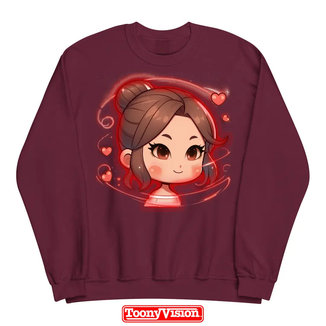 ToonyVision custom girls youth crewneck sweatshirt with cartoon character art from photo and clean merch-style graphic print
