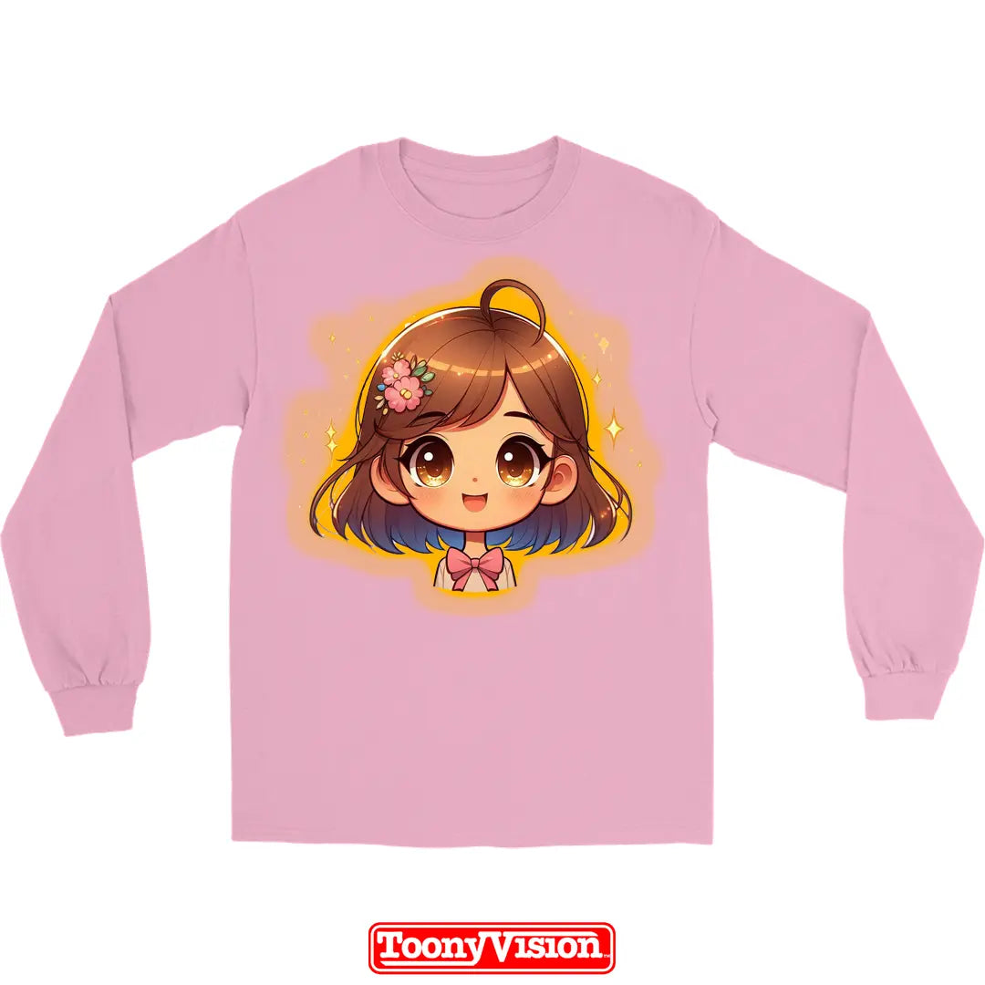 ToonyVision custom girls youth long sleeve shirt with cartoon character art from photo and clean merch-style graphic print