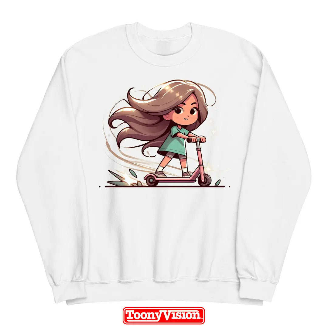 ToonyVision girls youth crewneck sweatshirt birthday or holiday cartoon from photo with themed background scene and clean merch-style print