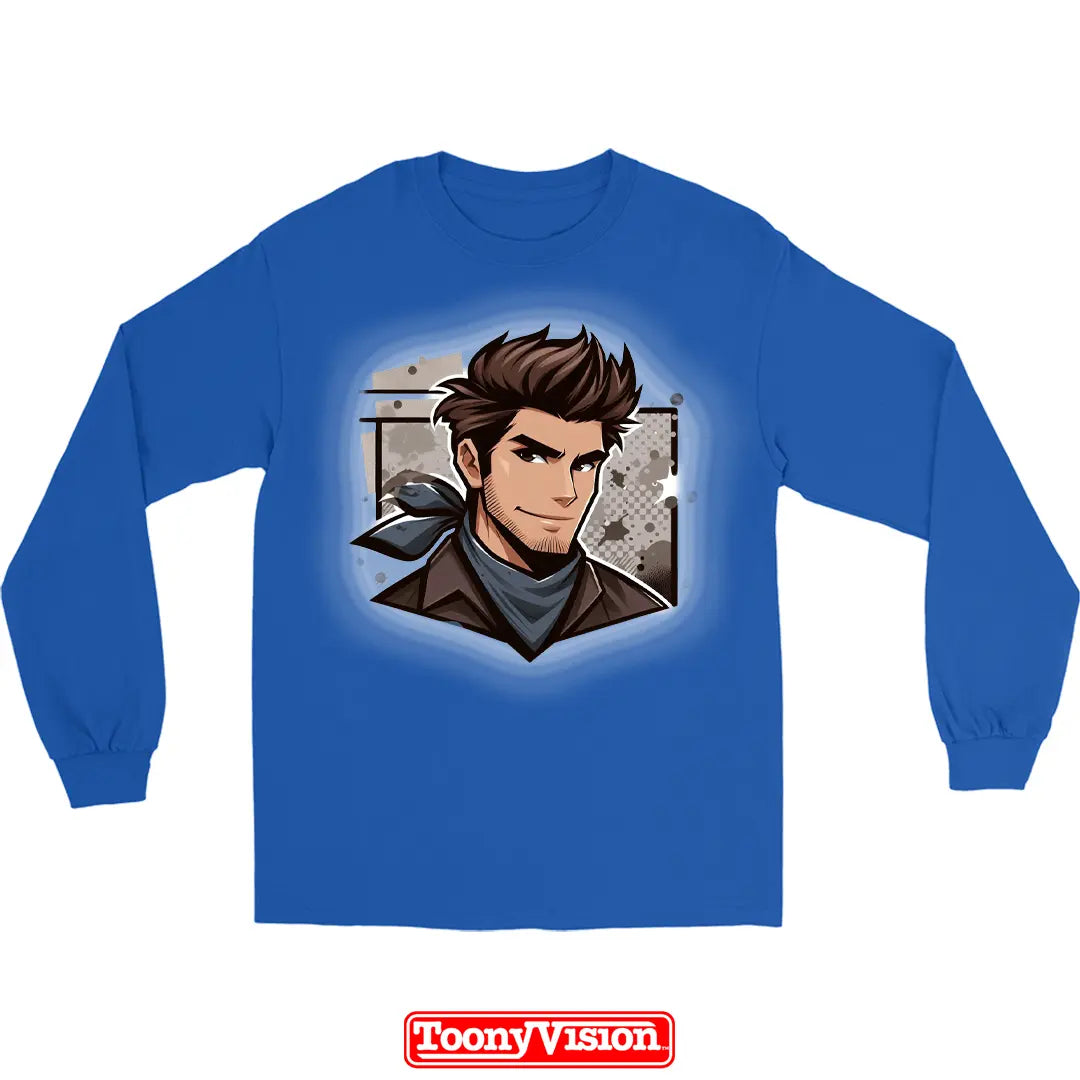 ToonyVision men’s custom cartoon portrait long sleeve shirt from photo with clean character art merch-style graphic print