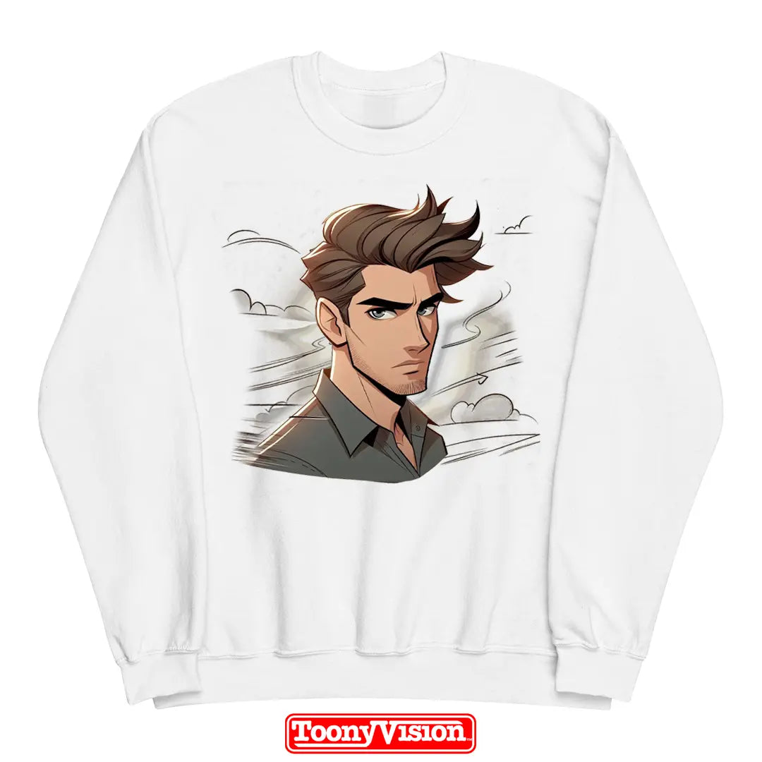 ToonyVision custom men’s crewneck sweatshirt with cartoon character art from photo and clean merch-style graphic print