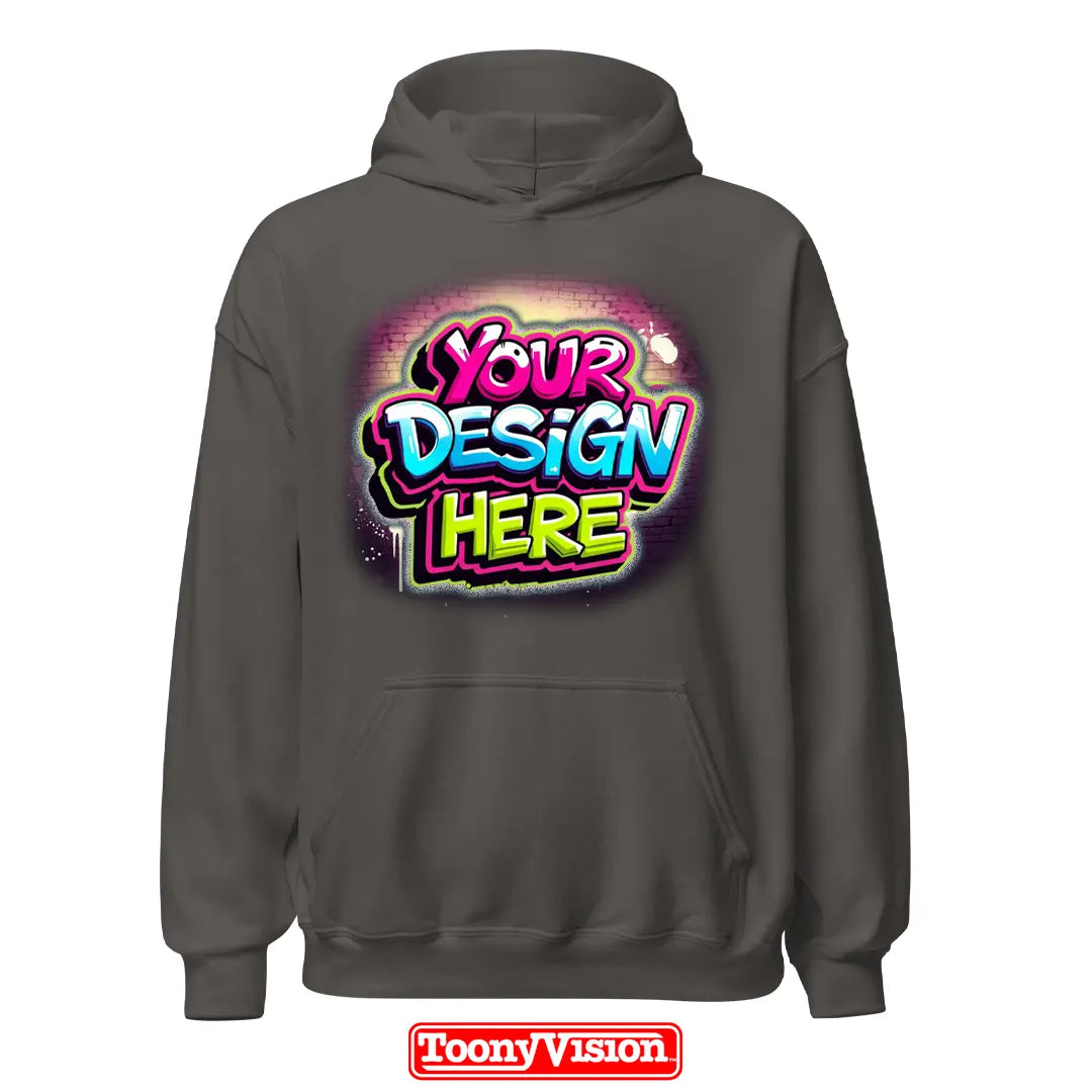 ToonyVision men’s hoodie with your own design printed using heat transfer or DTF