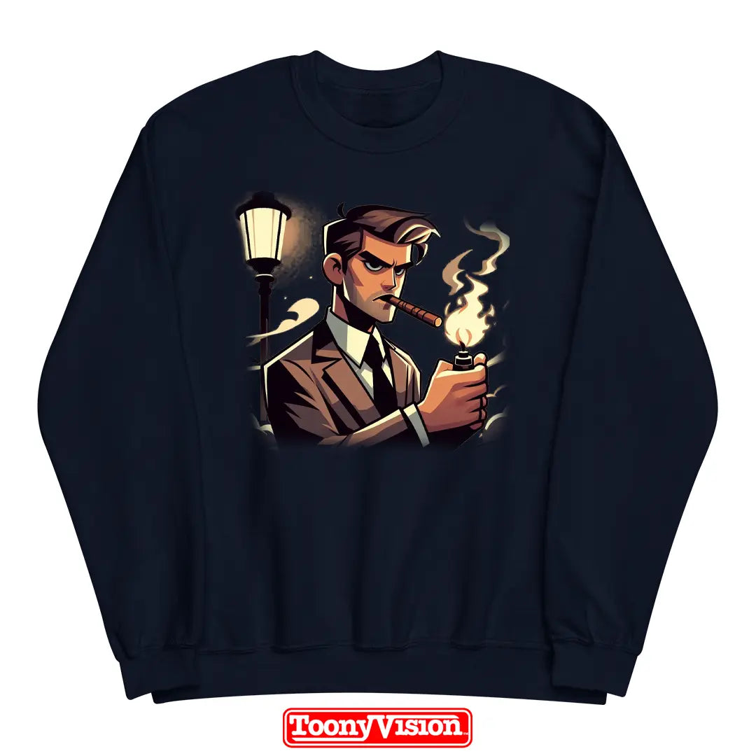 ToonyVision men’s superhero crewneck sweatshirt with full-body cartoon character from photo, clean pose outfit design, and bold merch-style print