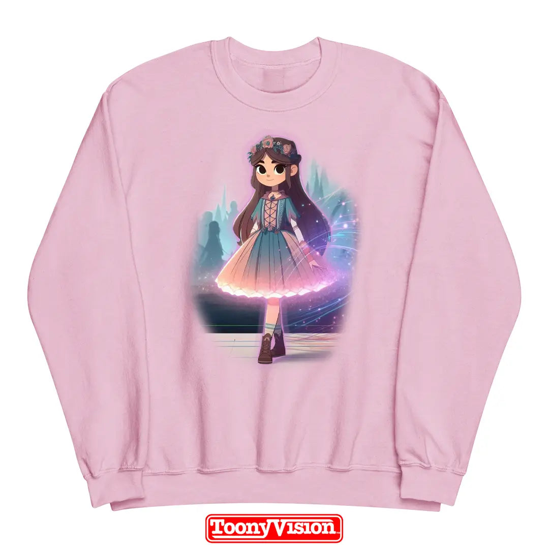 ToonyVision superhero girls youth crewneck sweatshirt with full-body cartoon character from photo and clean merch-style graphic print