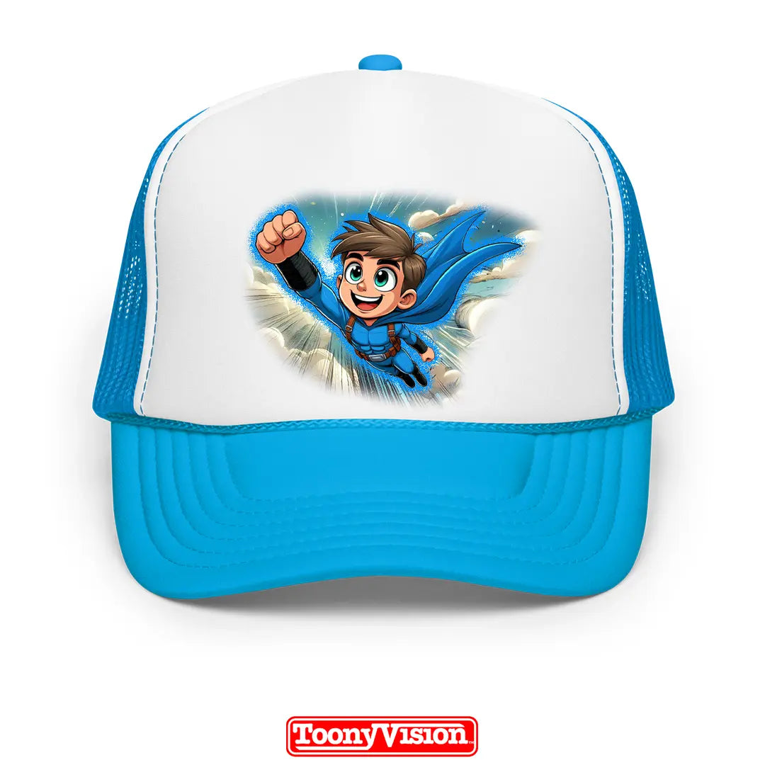 ToonyVision printed boys cap with superhero or sports cartoon character from photo and bold front-panel merch-style graphic print