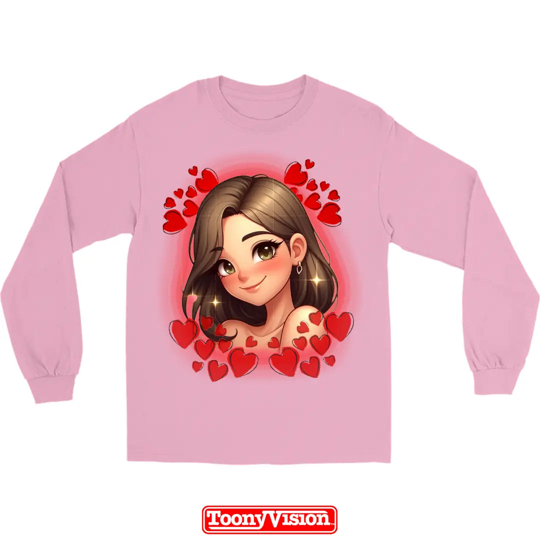 ToonyVision women’s custom cartoon portrait long sleeve shirt from photo with clean character art merch-style graphic print