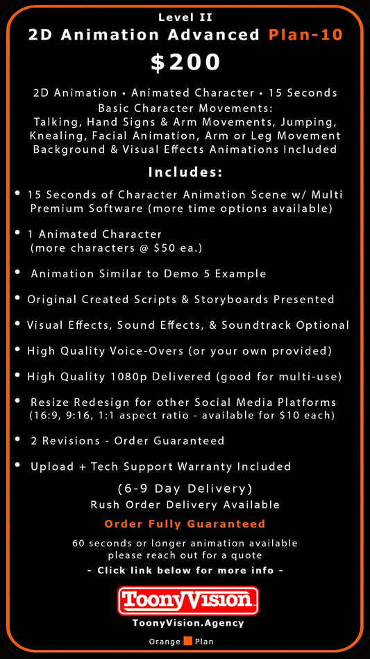 ToonyVision Animation Advertisement Advanced Packages Level II-Plans 10-12 - ToonyVision