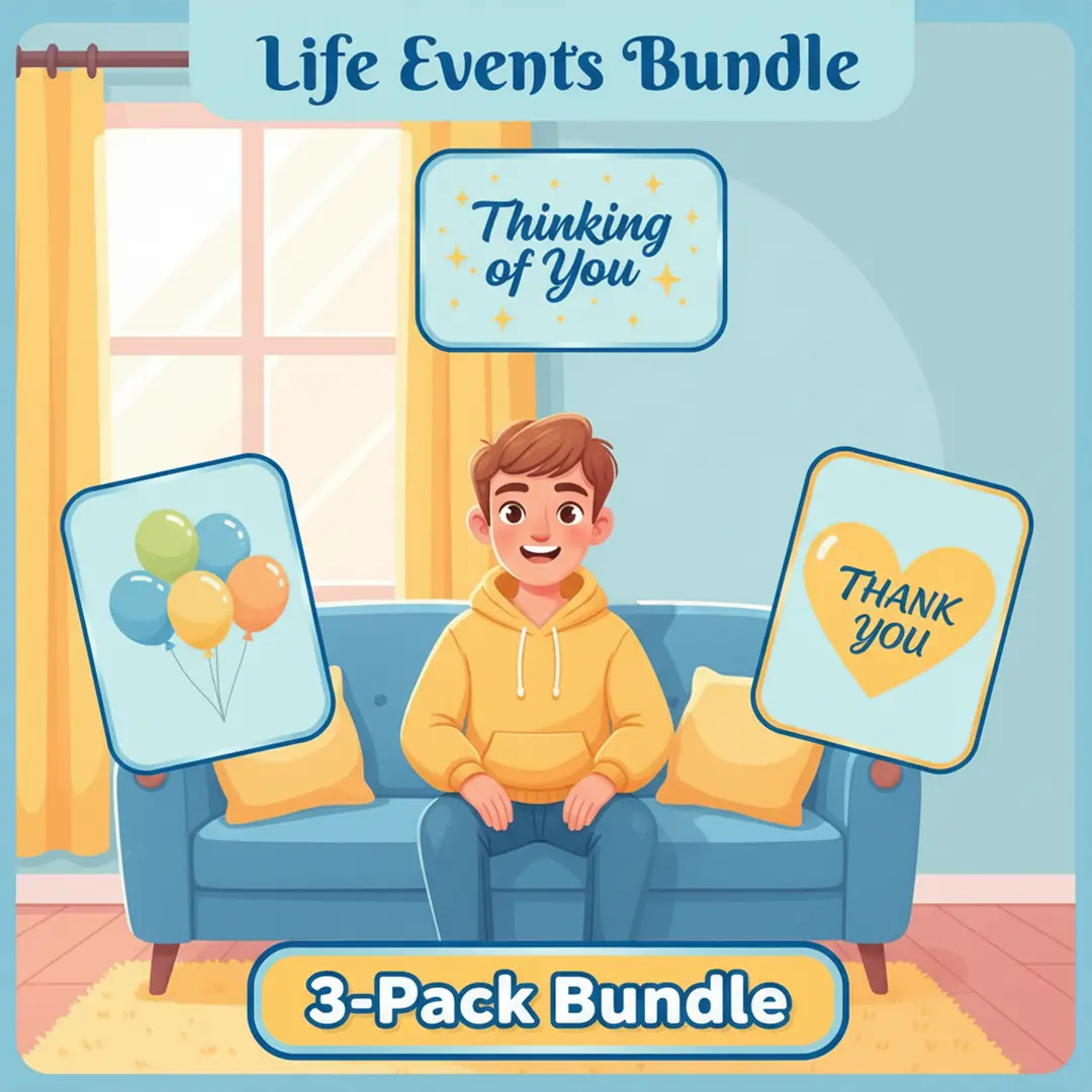 3-Pack Life Events eCard Bundle – Birthday, Thank You & Thinking of You - ToonyVision