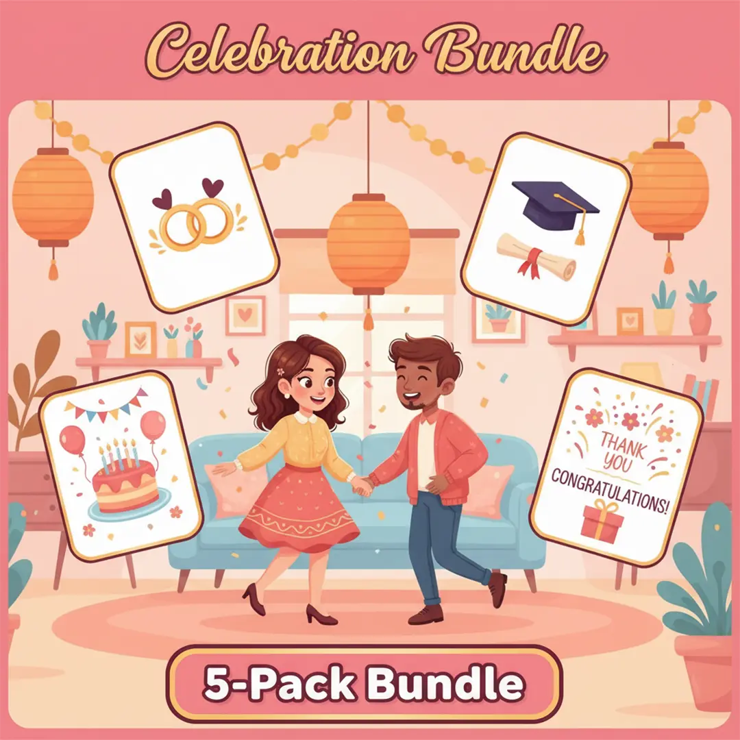 5-Pack Celebration eCard Bundle – Birthday, Anniversary, Graduation, Congratulations & Thank You - ToonyVision