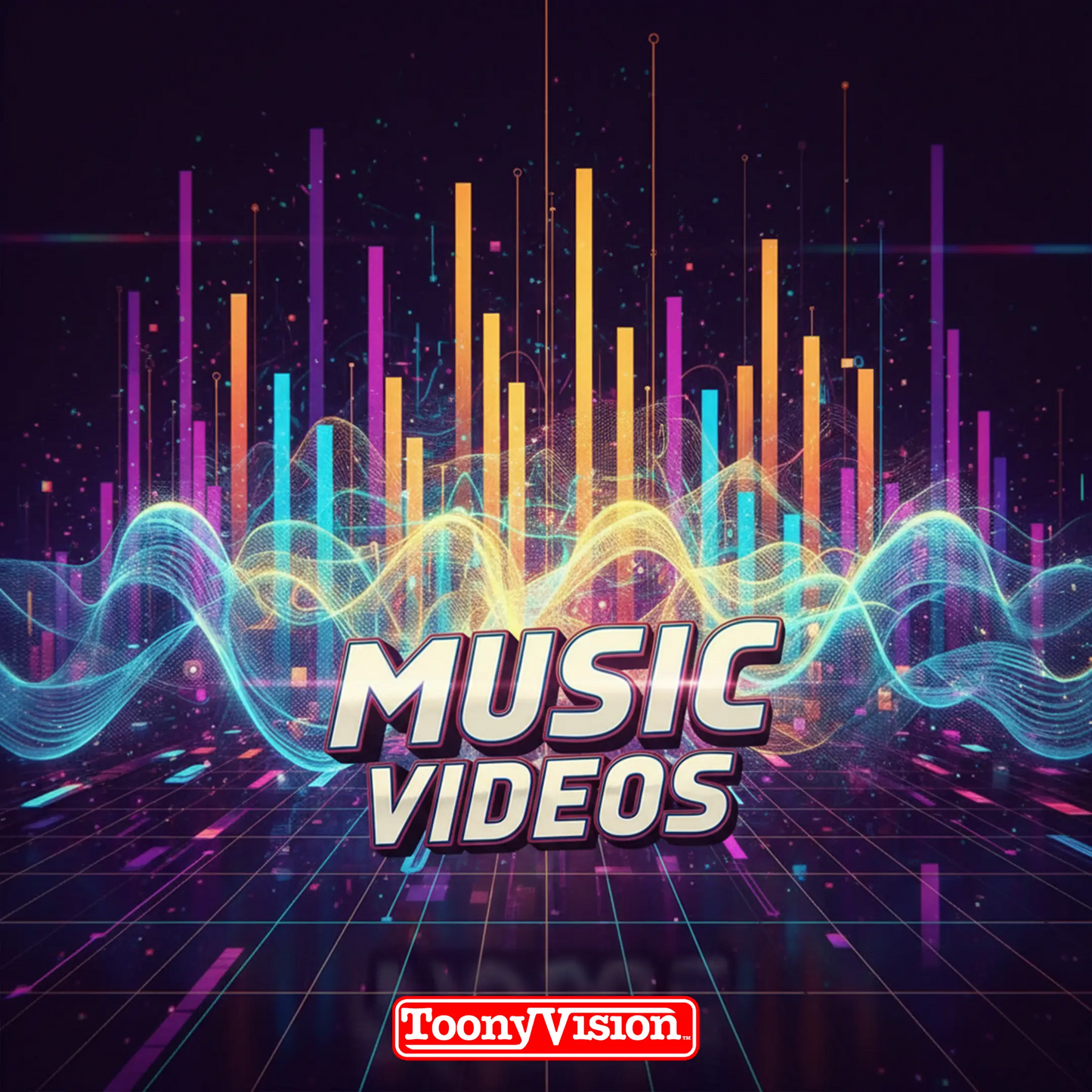 ToonyVision 15-second animated music visualizer with beat-synced looping visuals, motion cover art style, and waveform spectrum animation