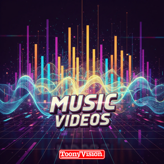 ToonyVision 15-second animated music visualizer with beat-synced looping visuals, motion cover art style, and waveform spectrum animation