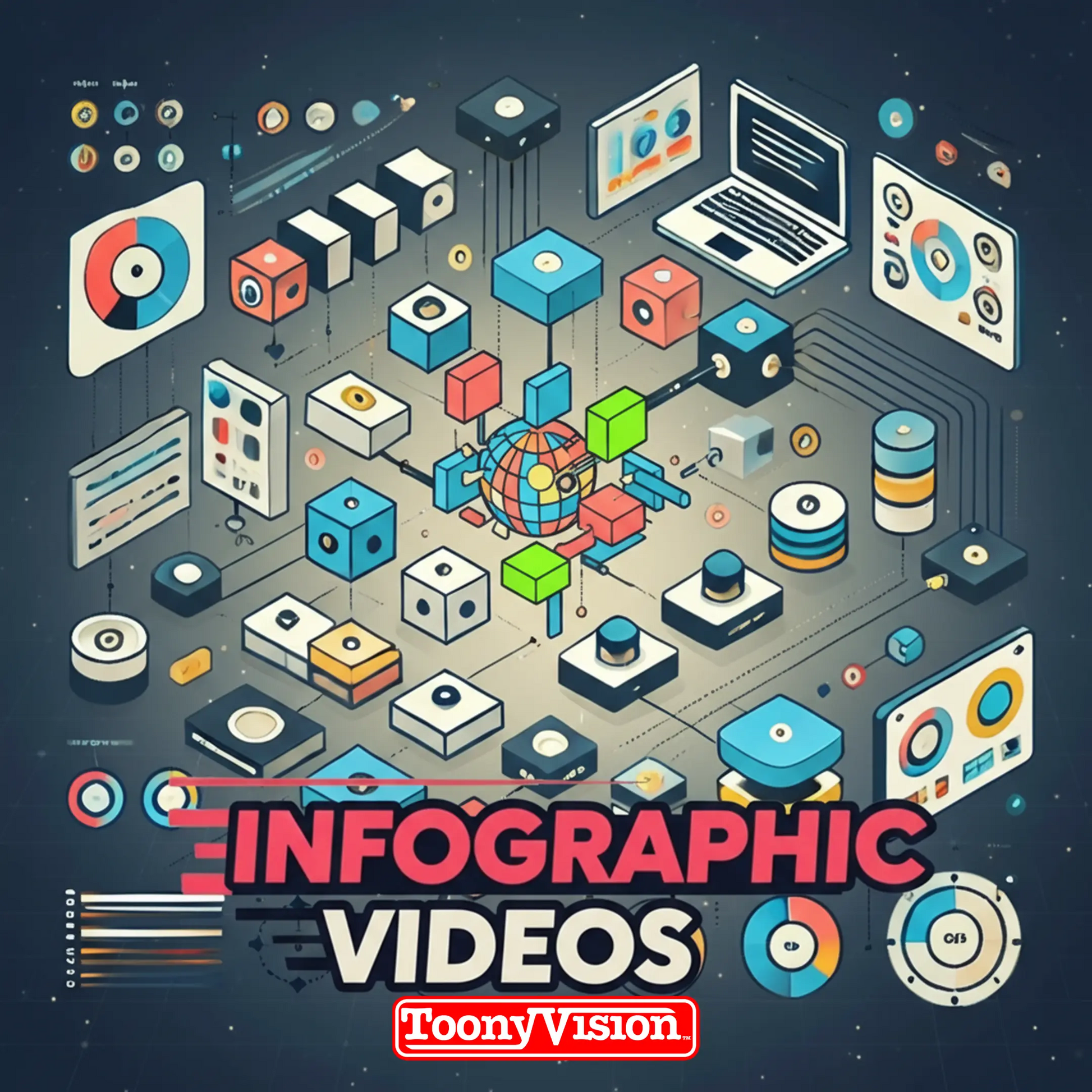 ToonyVision 30-second infographic video with animated data visualization, charts, motion graphics, and professional voiceover