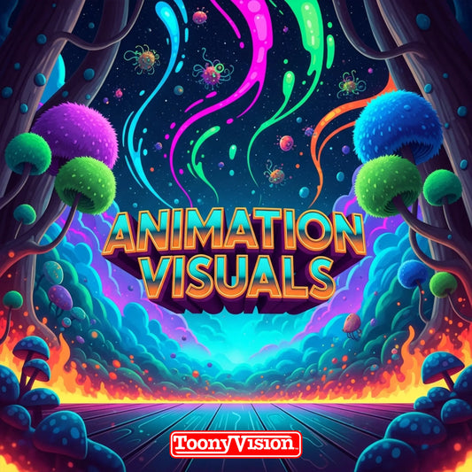 ToonyVision Animation Studio 6-second animation visuals starter with motion graphics promo, branded text, transitions, sound, and optional voiceover.