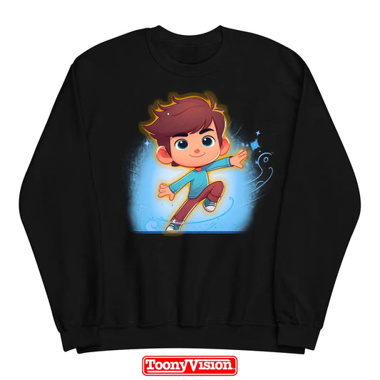 ToonyVision boys youth crewneck sweatshirt birthday or holiday cartoon from photo with themed background scene and clean merch-style print