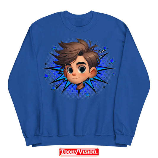 ToonyVision custom boys youth crewneck sweatshirt with cartoon character art from photo and clean merch-style graphic print