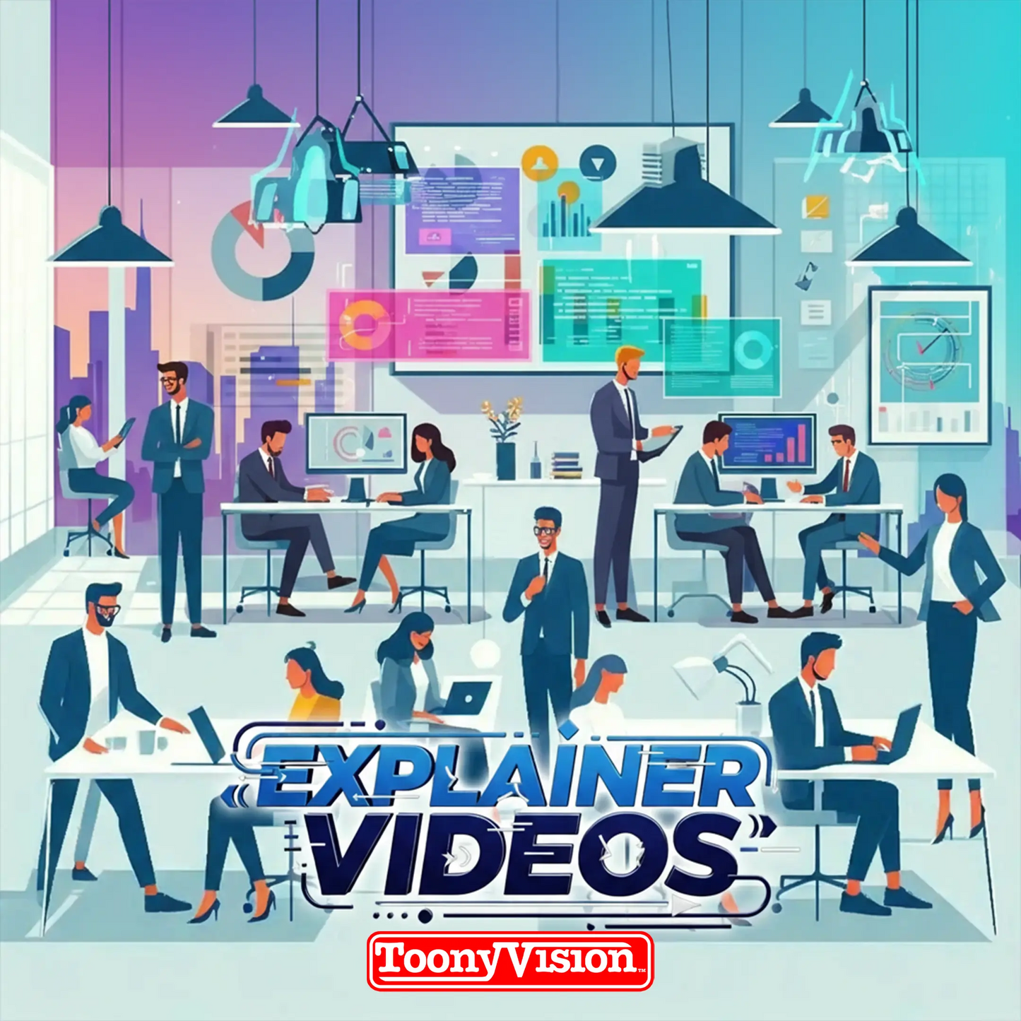 ToonyVision animated explainer video package with runtime options 30 seconds 1 minute 2 minutes 3 minutes plus voiceover motion graphics and 1080p or 4K export