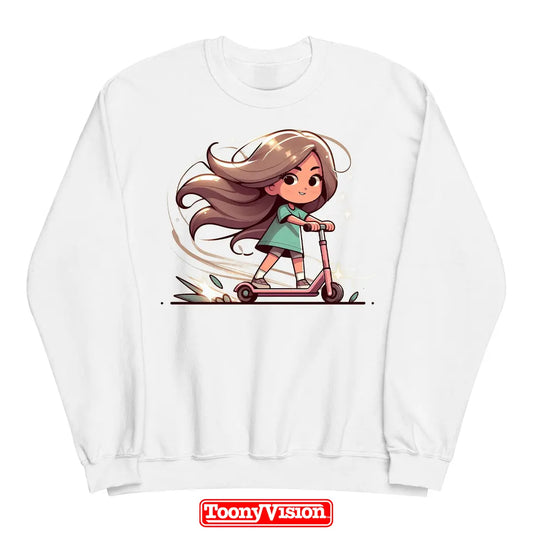 ToonyVision girls youth crewneck sweatshirt birthday or holiday cartoon from photo with themed background scene and clean merch-style print