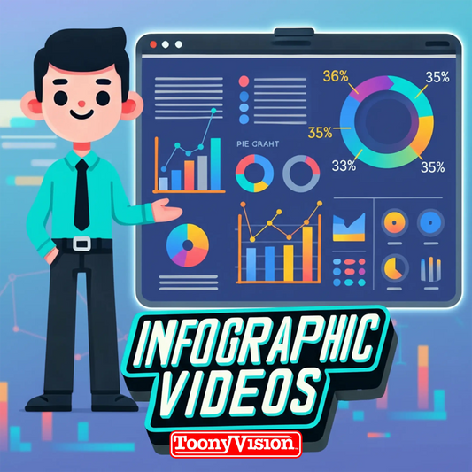 ToonyVision studio infographic video starter deposit for animated data visualization with charts, graphs, and motion graphics