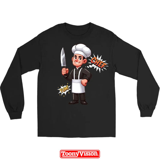 ToonyVision men’s custom birthday or holiday cartoon long sleeve from photo with themed background scene and clean graphic print