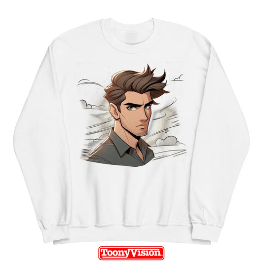 ToonyVision custom men’s crewneck sweatshirt with cartoon character art from photo and clean merch-style graphic print