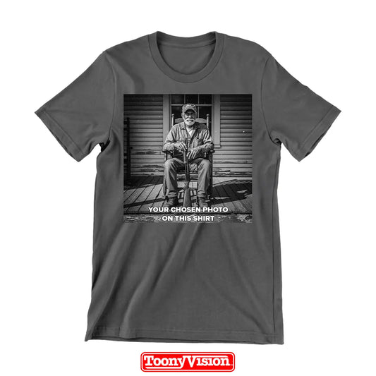 ToonyVision men’s shirt with your own design printed using heat transfer or DTF