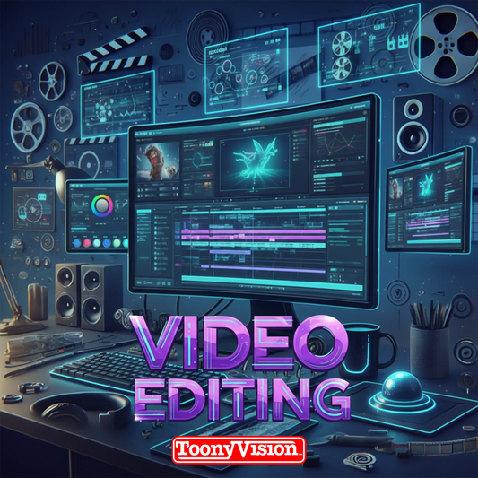 ToonyVision studio 30 second video editing package with high-retention pacing, captions, color correction, transitions, branding, and CTA end screen