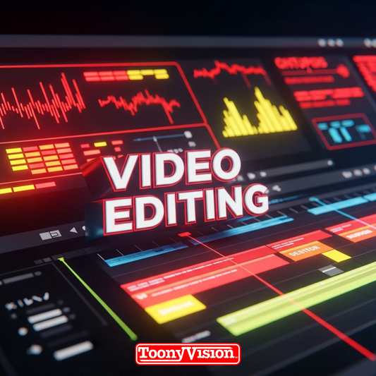 ToonyVision studio video editing package choose 30s 1min 2min 3min with captions, color grading, audio cleanup, branding, thumbnails, and 4K option