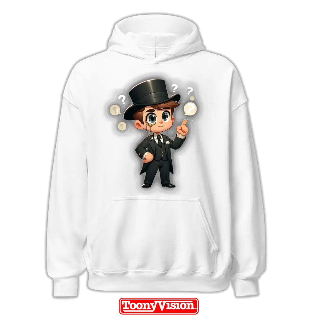 ToonyVision superhero boys youth hoodie with full-body cartoon character from photo, clean pose outfit design, and bold merch-style graphic