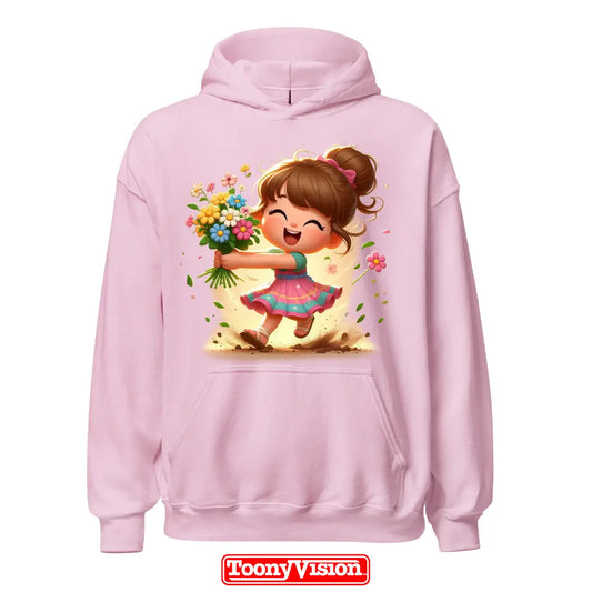 ToonyVision superhero girls youth hoodie with full-body cartoon character from photo, clean pose outfit design, and bold merch-style graphic