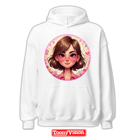 ToonyVision custom cartoon hoodie for women from photo with clean character art and merch-style graphic print