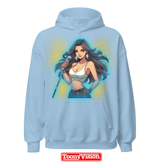 ToonyVision women’s superhero cartoon hoodie from photo with full-body character pose outfit and bold clean merch-style graphic
